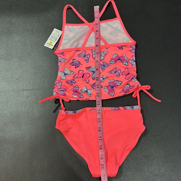 Bobbie Brooks 2 pc. bikini,butterfly pattern, Tie ruched hip, X back top - Picture 4 of 5